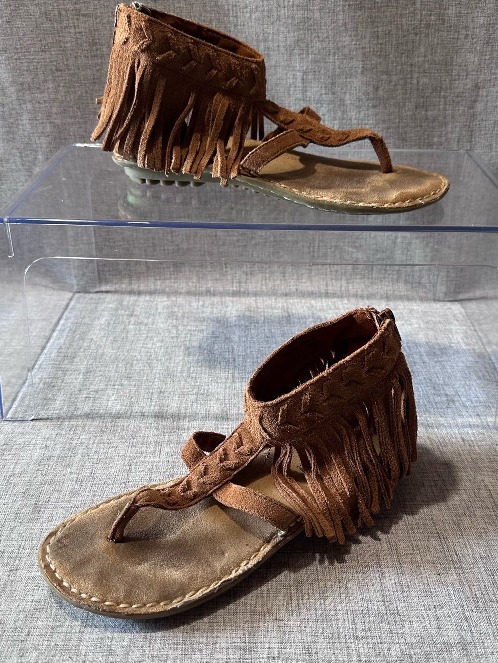 Minnetonka Brown Suede Fringe Ankle Sandals